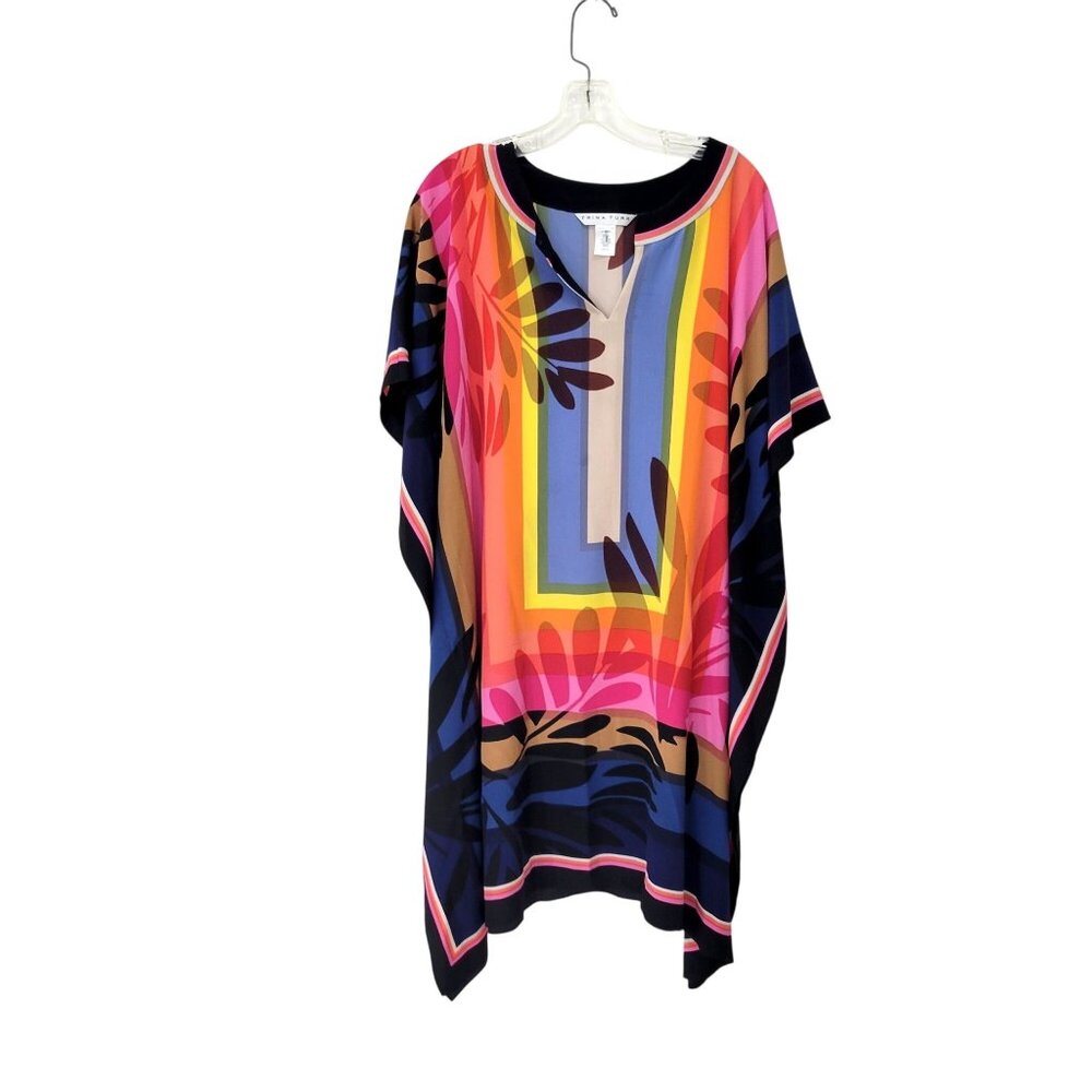 Trina Turk Theodora 100% Silk Multicolor Caftan Tunic Dress Size M/L